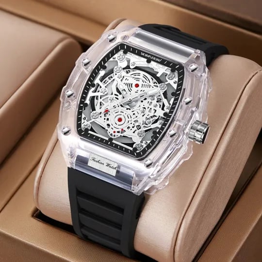 Fashionable transparent waterproof men's watch