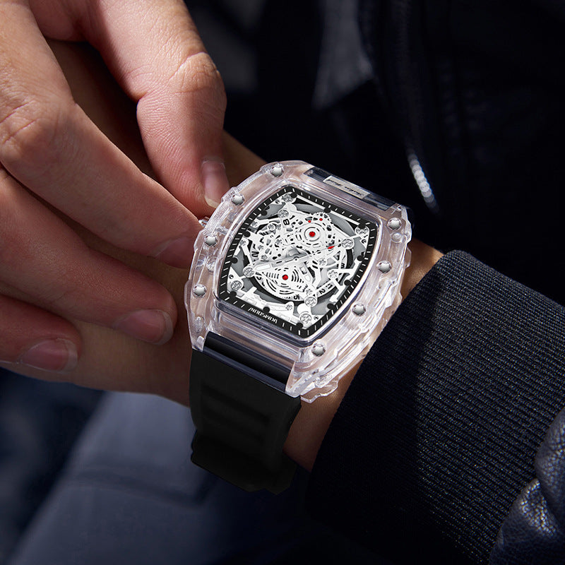 Fashionable transparent waterproof men's watch