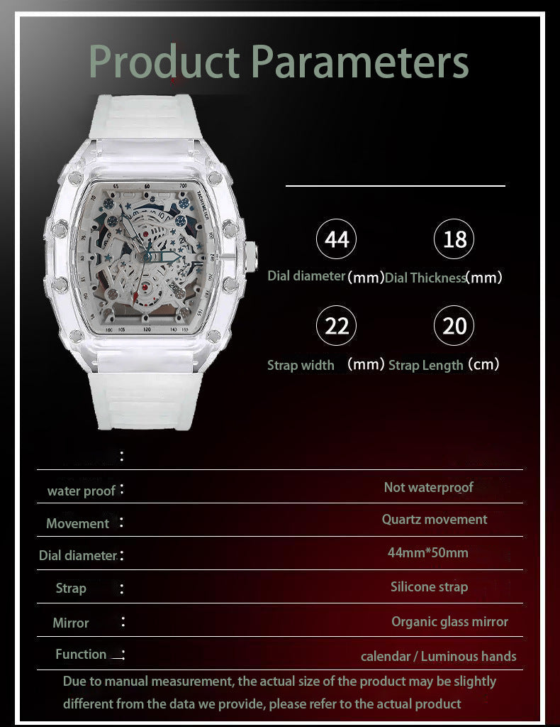 Fashionable transparent waterproof men's watch