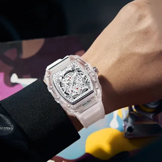 Fashionable transparent waterproof men's watch