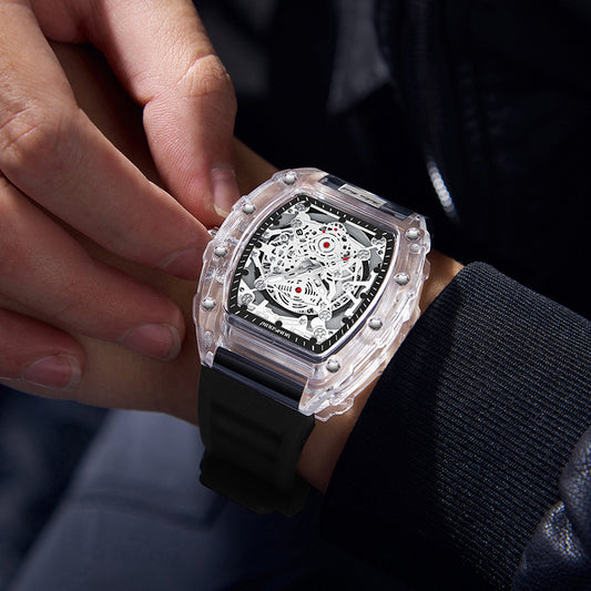 Fashionable transparent waterproof men's watch